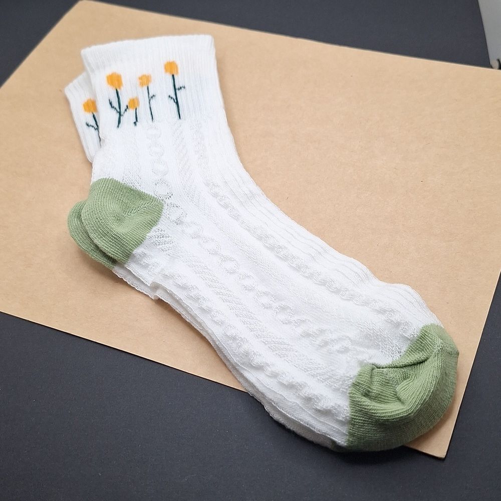 Floral Patterned White and Green Socks - Picture 6 of 6